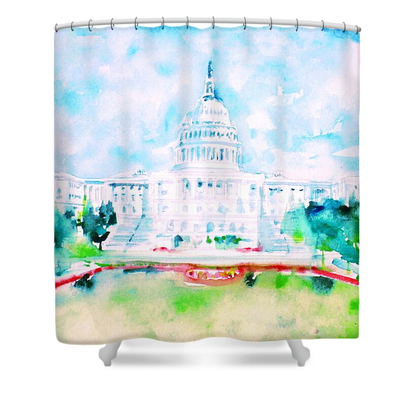 United States Capitol Shower Curtain featuring the painting UNITED STATES CAPITOL - watercolor portrait by Fabrizio Cassetta