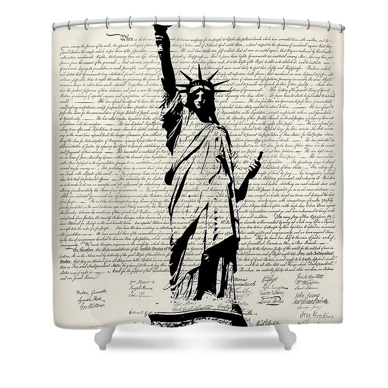 Fine Art Print Statue Of Liberty Shower Curtain featuring the digital art United We Stand by Patricia Lintner