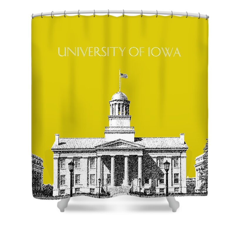University Shower Curtain featuring the digital art University of Iowa - Mustard Yellow by DB Artist