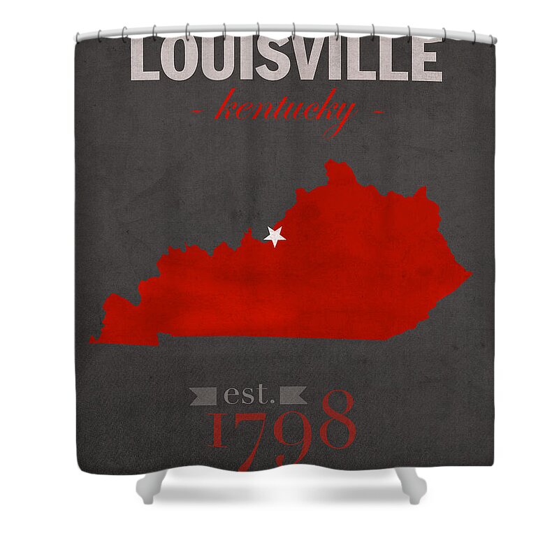 University of Louisville Cardinals Kentucky College Town State Map Poster  Series No 059 Shower Curtain by Design Turnpike - Pixels Merch