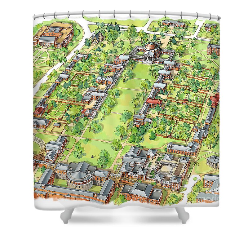 Uva Shower Curtain featuring the painting University of Virginia Academical Village by Maria Rabinky