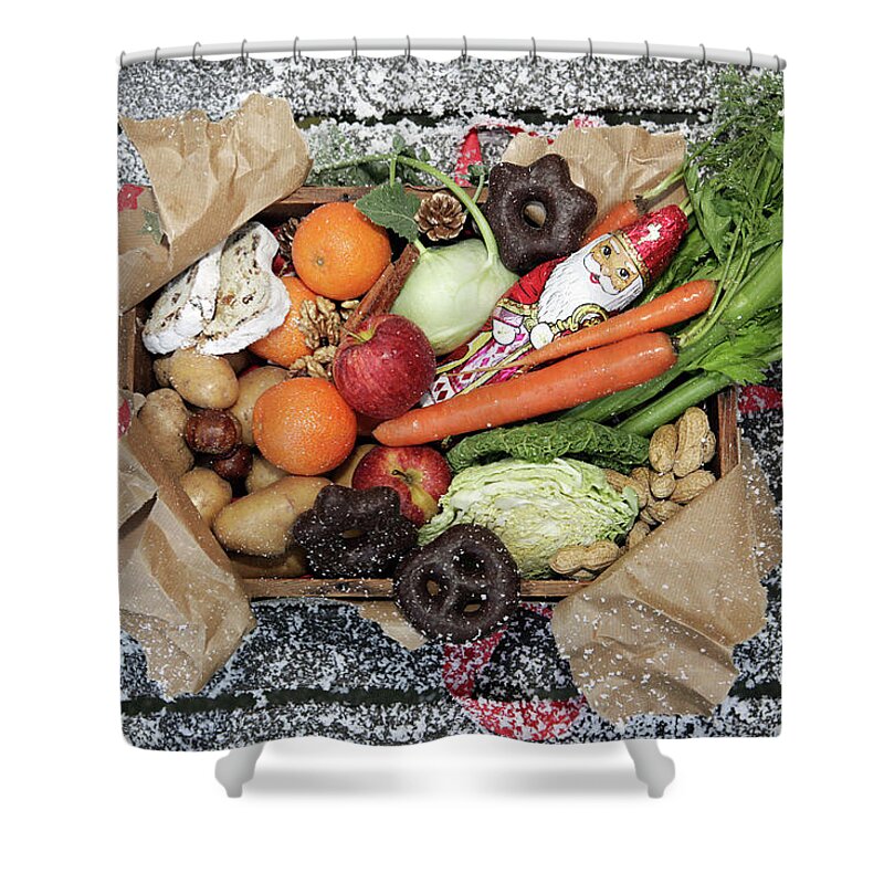 Nut Shower Curtain featuring the photograph Unwrapped Box Of Savoury And Sweet by Manuela