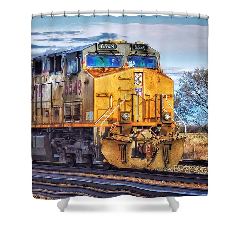 Locomotive Shower Curtain featuring the photograph Up 6549 by Bill Kesler