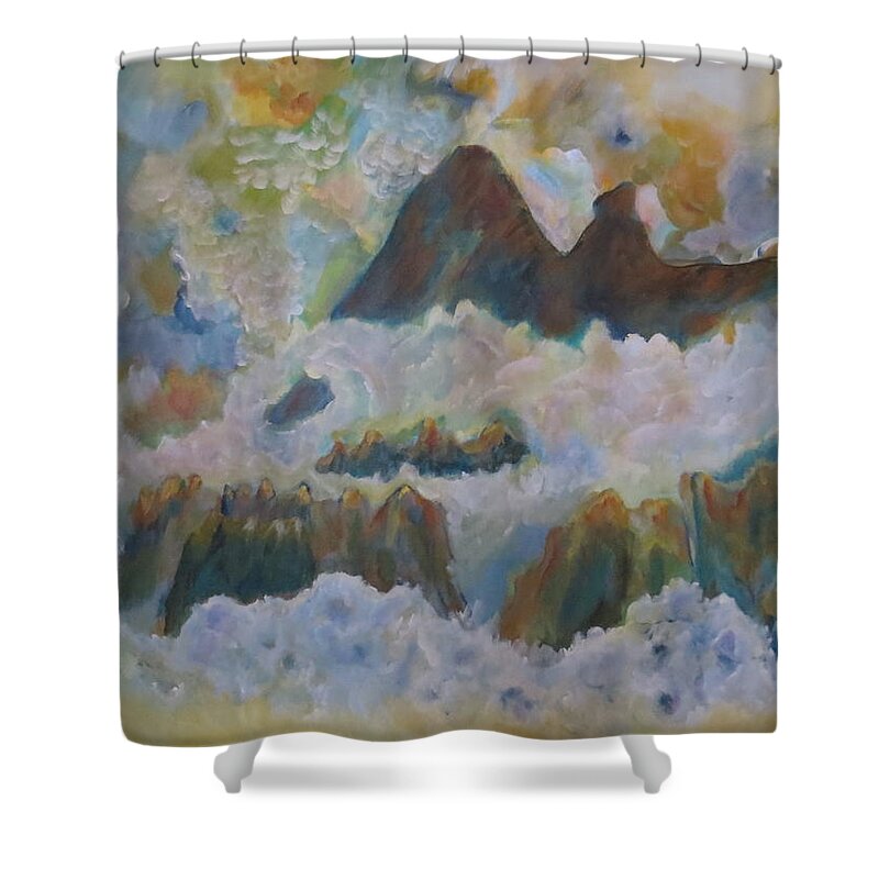 Abstract Shower Curtain featuring the painting Up on Cloud Nine by Soraya Silvestri
