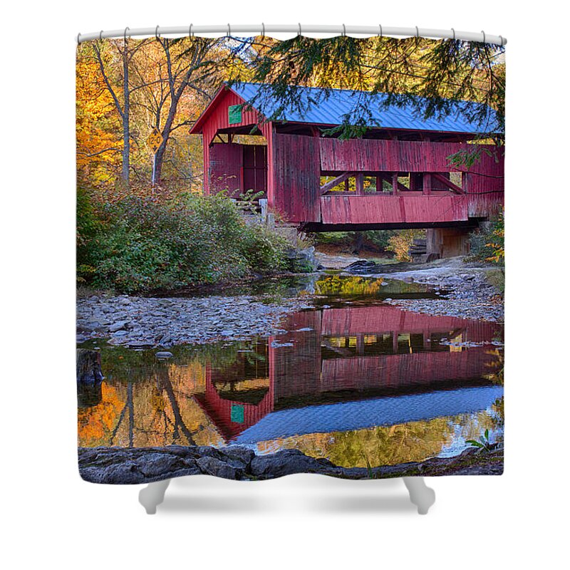 Upper Cox Brook Covered Bridge Shower Curtain featuring the photograph Upper Cox Brook Covered Bridge by Jeff Folger
