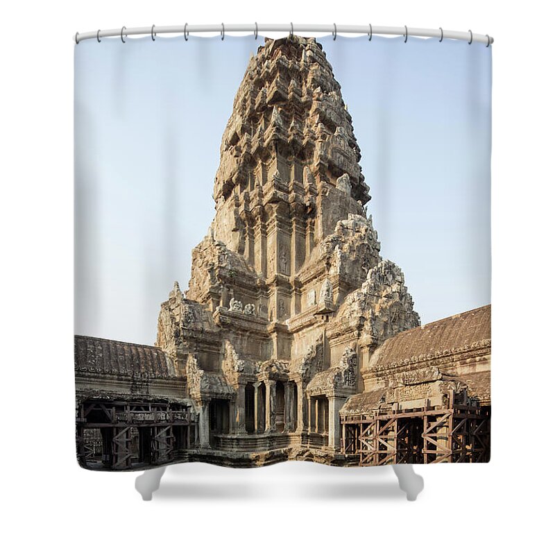 Steps Shower Curtain featuring the photograph Upper Level Towers Of Angkor Wat by Pawel Toczynski