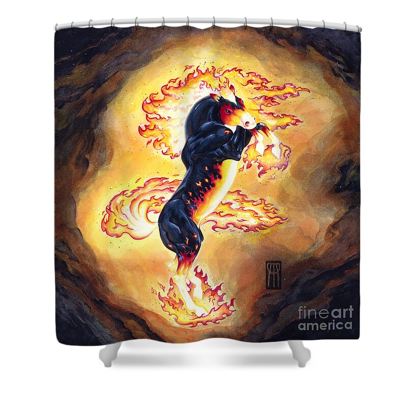 Melissa Benson Shower Curtain featuring the painting Upright Nightmare by Melissa A Benson