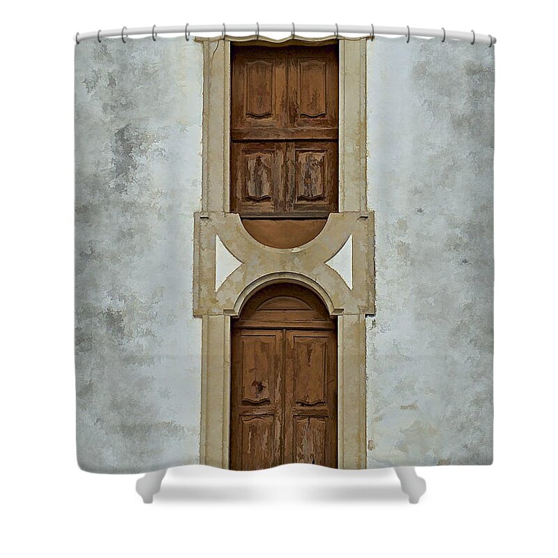 Door Shower Curtain featuring the photograph Upside-Down Brown Windows of Portugal by David Letts