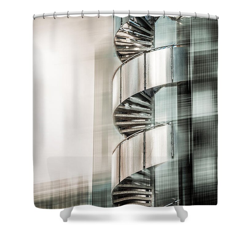 Stairs Shower Curtain featuring the digital art Urban Drill - Cyan by Hannes Cmarits