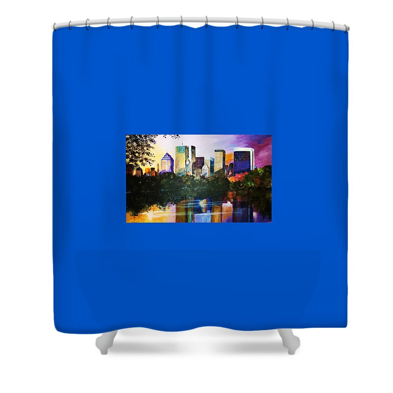 Cityscapes Shower Curtain featuring the painting Urban Reflections by Al Brown