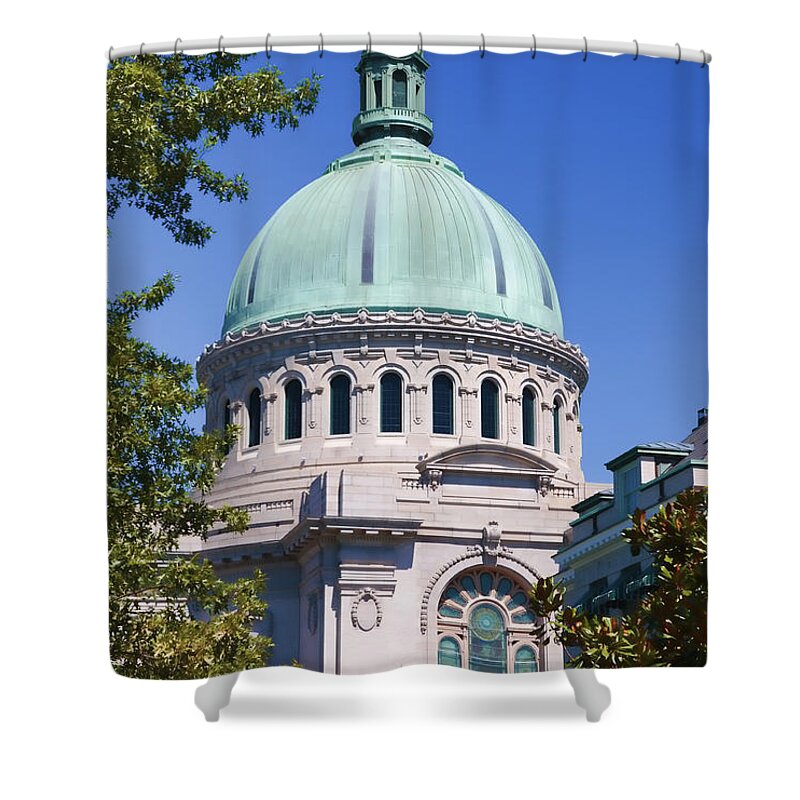 Annapolis Shower Curtain featuring the photograph US Naval Academy Chapel in Annapolis by William Kuta