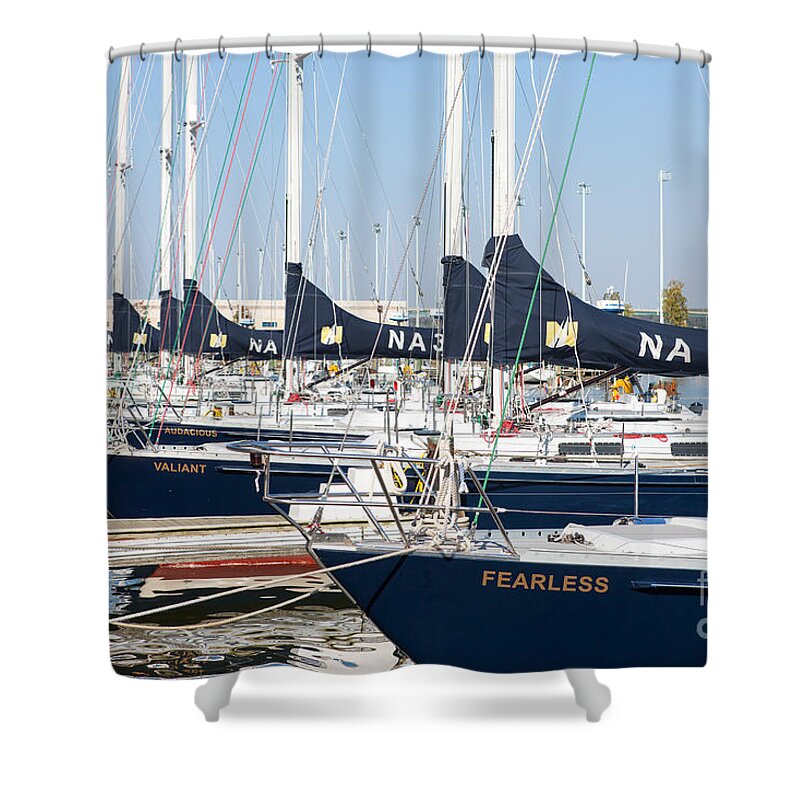 Clarence Holmes Shower Curtain featuring the photograph US Navy 44 Sail Training Craft I by Clarence Holmes