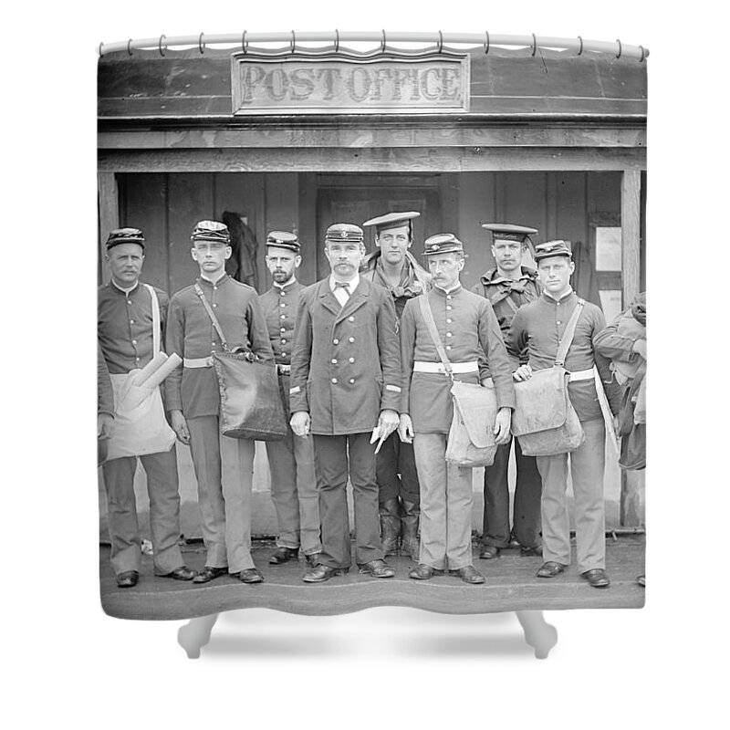 Military Shower Curtain featuring the photograph U.s. Navy Mailmen, 1890s by Science Source