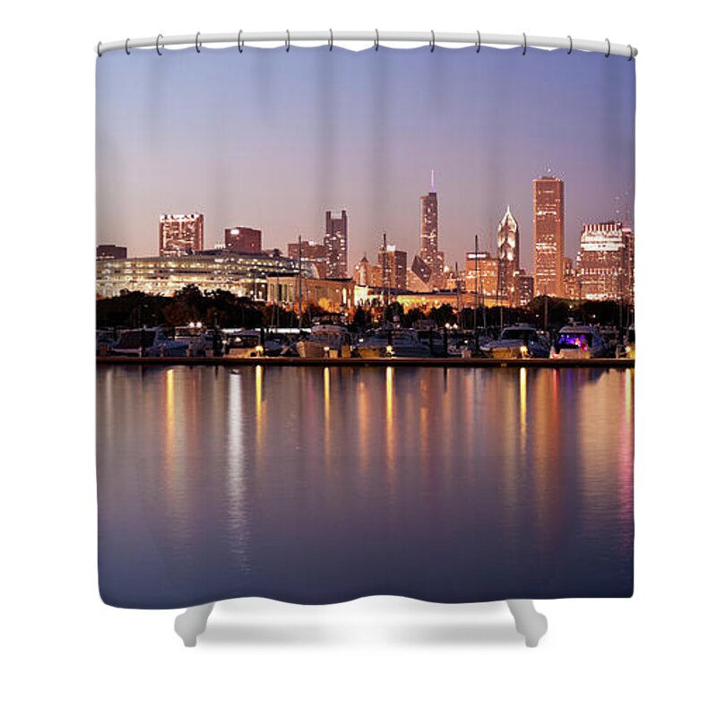 Lake Michigan Shower Curtain featuring the photograph Usa, Illinois, Chicago Skyline At Dusk by Tetra Images - Henryk Sadura