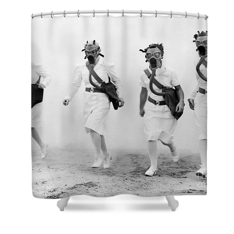 History Shower Curtain featuring the photograph Usaaf Nurses Gas Mask Drill, 1942 by Science Source