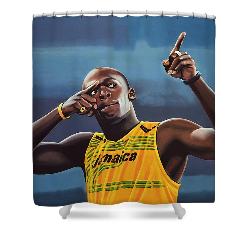 Usain Bolt Shower Curtain featuring the painting Usain Bolt Painting by Paul Meijering