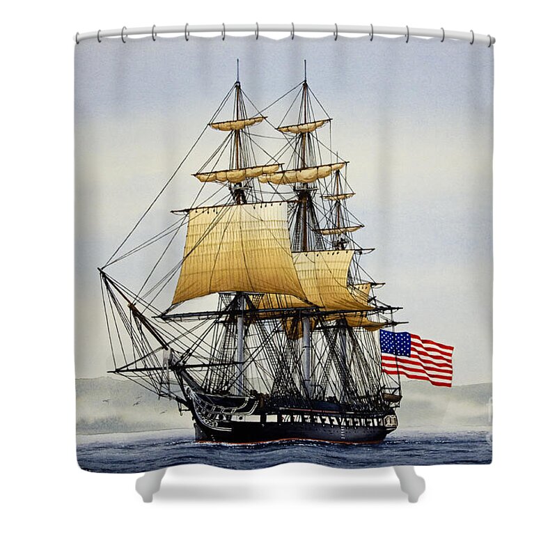 Tall Ship Shower Curtain featuring the painting Uss Constitution by James Williamson