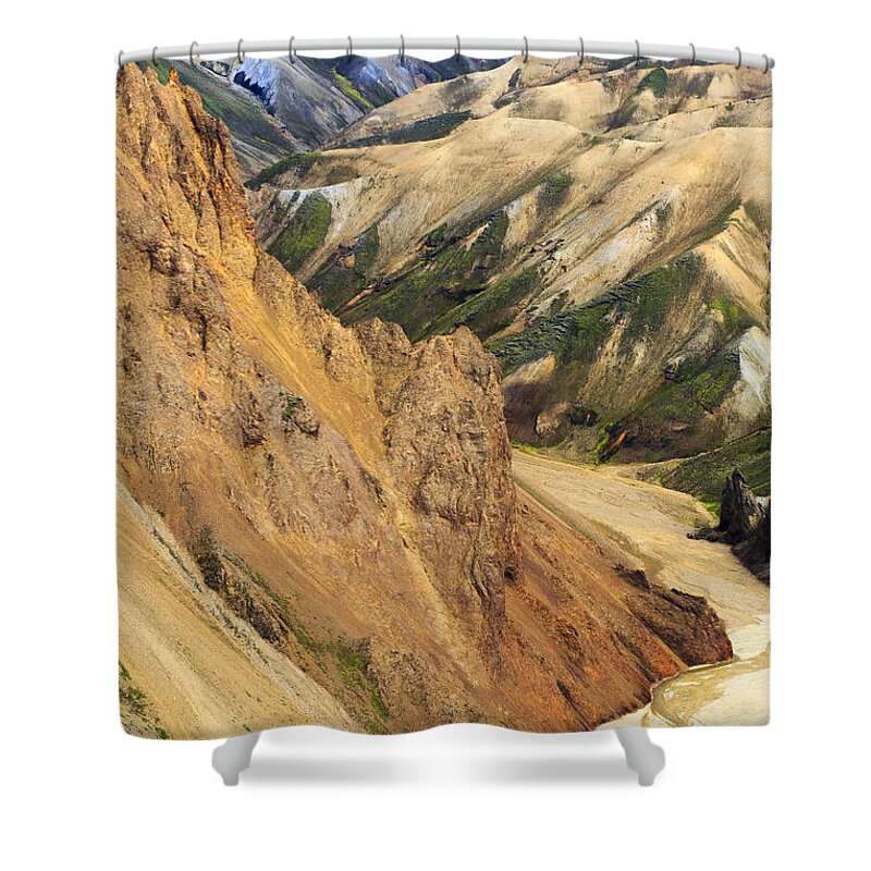 Nis Shower Curtain featuring the photograph Valley Through Rhyolite Mountains by Mart Smit