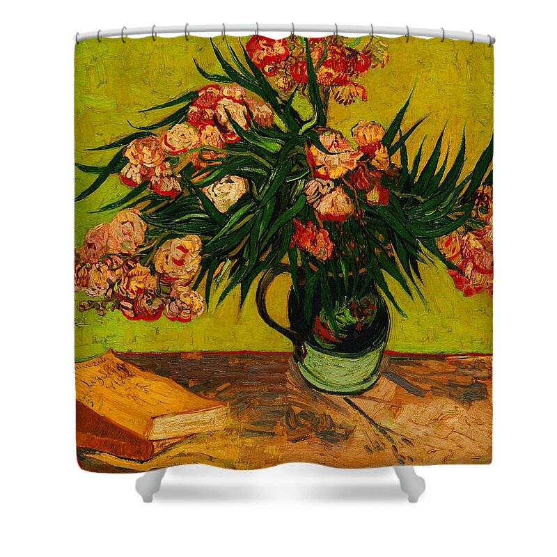 Flowers Shower Curtain featuring the painting Vase With Oleanders And Books by Vincent Van Gogh