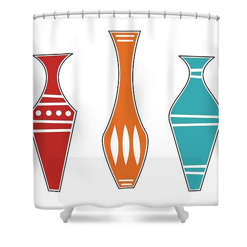 Mid Century Modern Shower Curtain featuring the digital art Vases by Donna Mibus