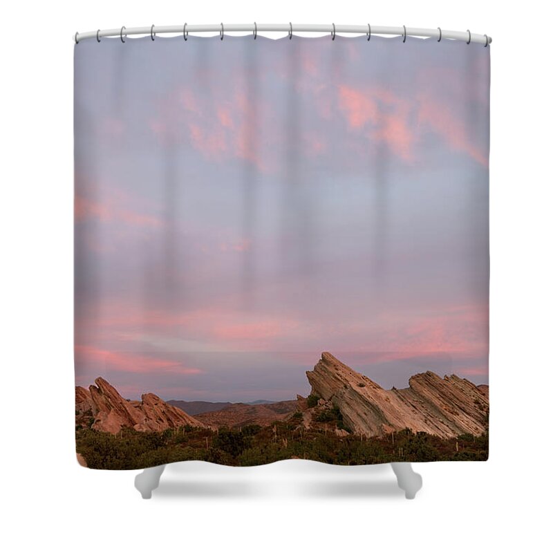 Scenics Shower Curtain featuring the photograph Vasquez Rocks, Pink Sunset by Terryfic3d