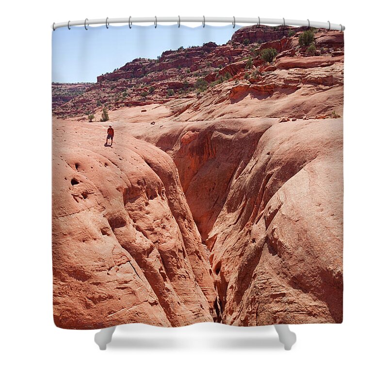 Scenics Shower Curtain featuring the photograph Vast Landscape And Slot Canyon Explorer by Amygdala imagery