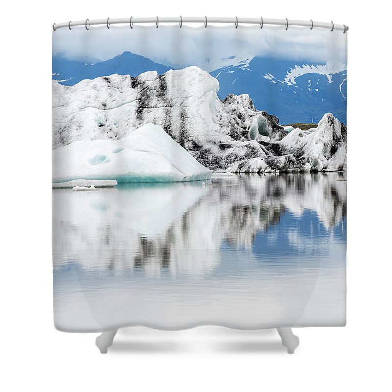 Tranquility Shower Curtain featuring the photograph Vatnajokull Glacier Reflected In Still by Pixelchrome Inc