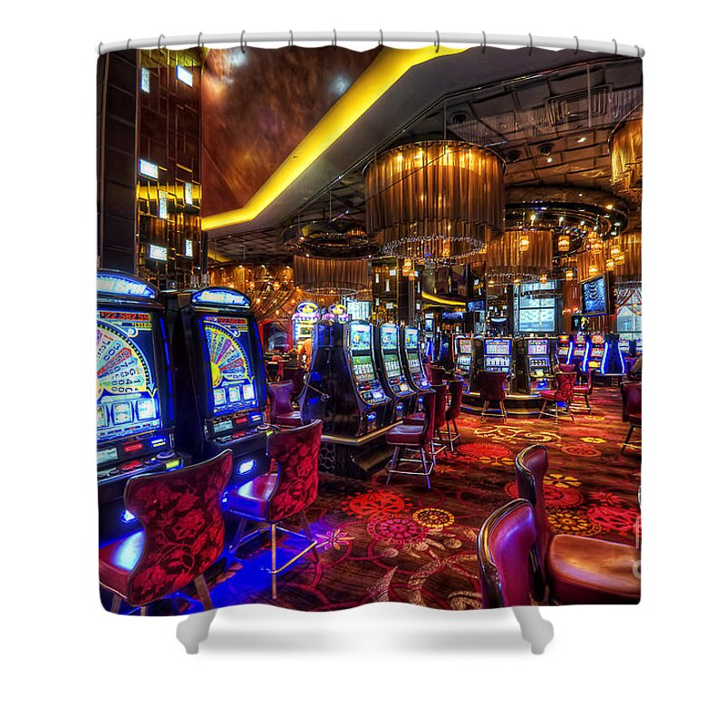 Art Shower Curtain featuring the photograph Vegas Slot Machines by Yhun Suarez