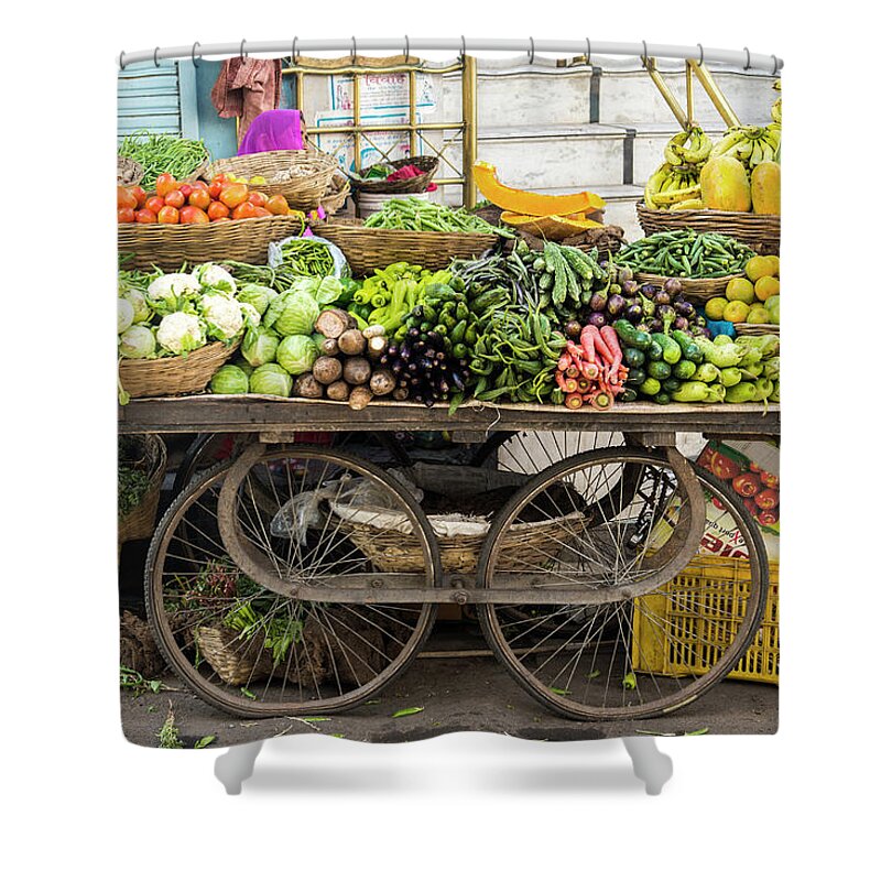 Retail Shower Curtain featuring the photograph Vegetable Trolley, Udaipur, Rajasthan by John Harper