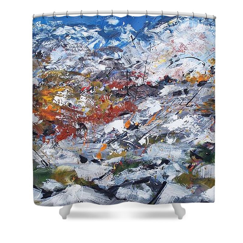 Acrylic Painting Shower Curtain featuring the painting Velebit Mountain Abstract by Lidija Ivanek - SiLa