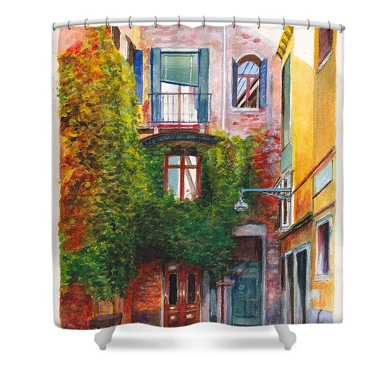 Venice Shower Curtain featuring the painting Venetian Apartments in Venice Italy by Dai Wynn