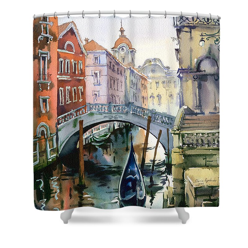Venetian Canal Shower Curtain featuring the painting Venetian Canal VI by Maria Rabinky