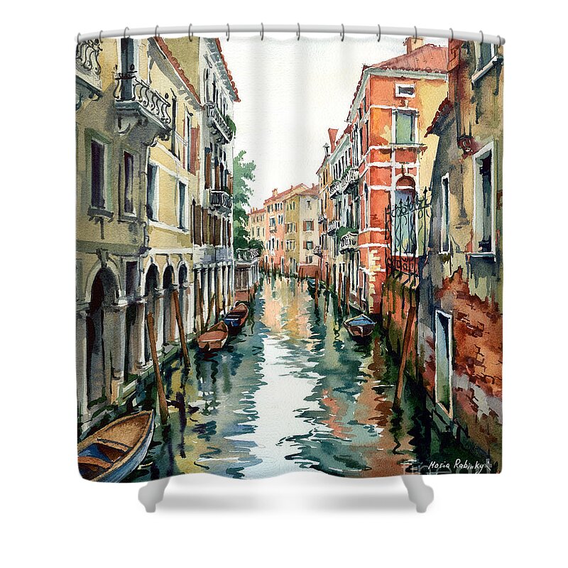 Venetian Canal Shower Curtain featuring the painting Venetian Canal VII by Maria Rabinky