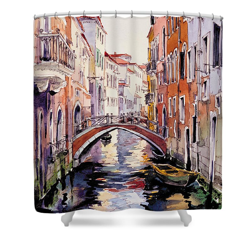 Venetian Sunlight Shower Curtain featuring the painting Venetian Sunlight by Maria Rabinky