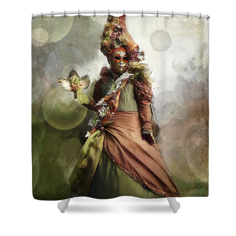Woman Shower Curtain featuring the photograph Venitian Carnival-The Fall Muse by Barbara Orenya