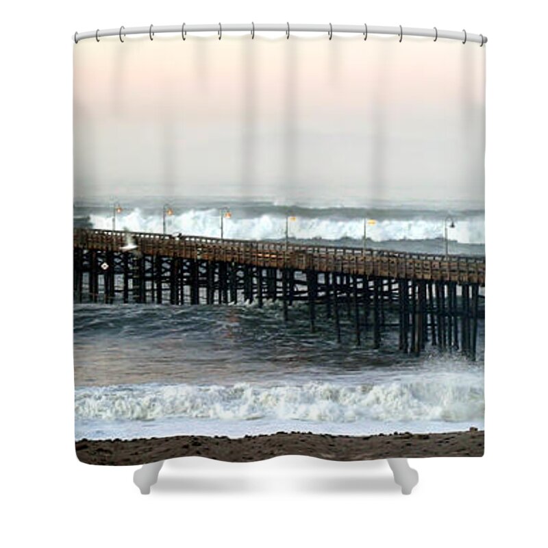 Beach Shower Curtain featuring the photograph Ventura Storm Pier by Henrik Lehnerer