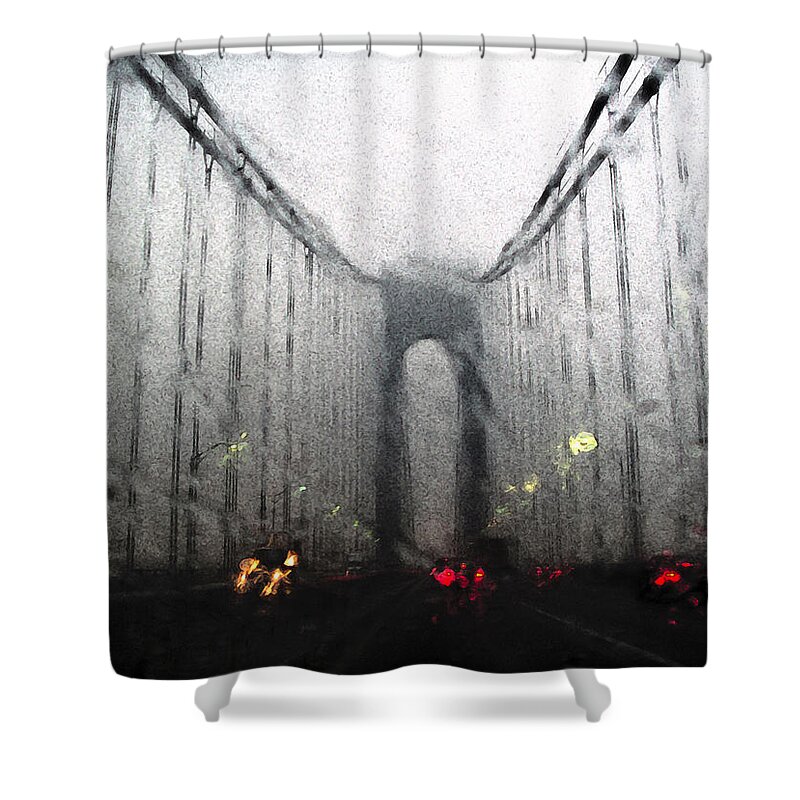 Verazzano Narrows Bridge Shower Curtain featuring the photograph Verazanno Bridge Rain Photofresco by Joseph Hedaya