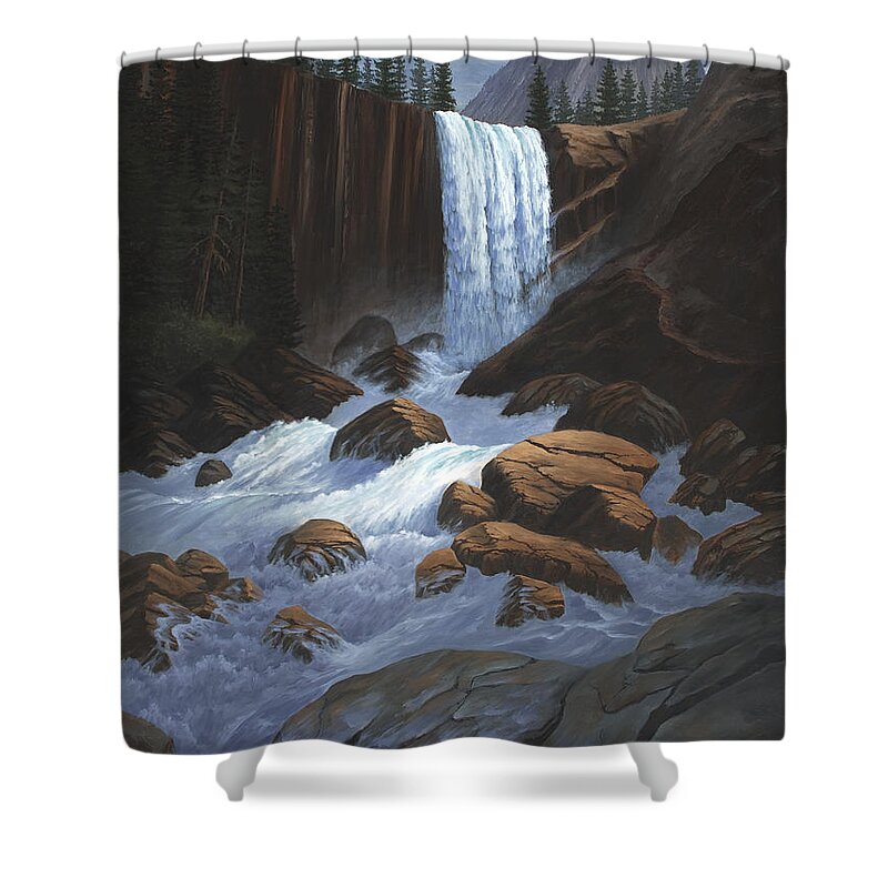 Waterfalls Shower Curtain featuring the painting Vernal Falls Yosemite by Del Malonee