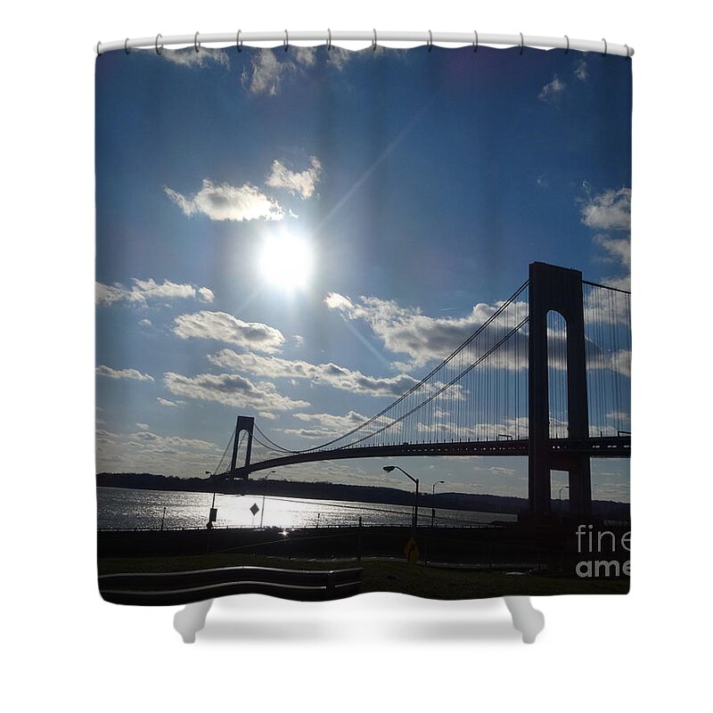 Landscape Shower Curtain featuring the photograph Verrazano Bridge Sunset by Lyric Lucas
