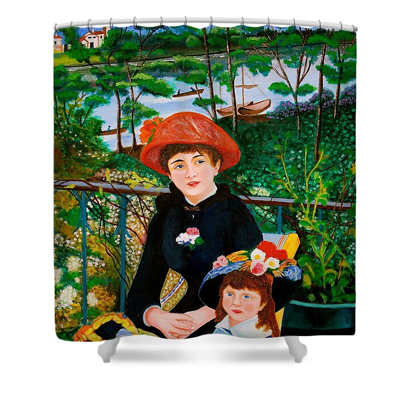 Renoir Shower Curtain featuring the painting Version of Renoir's Two Sisters on the Terrace by Cyril Maza