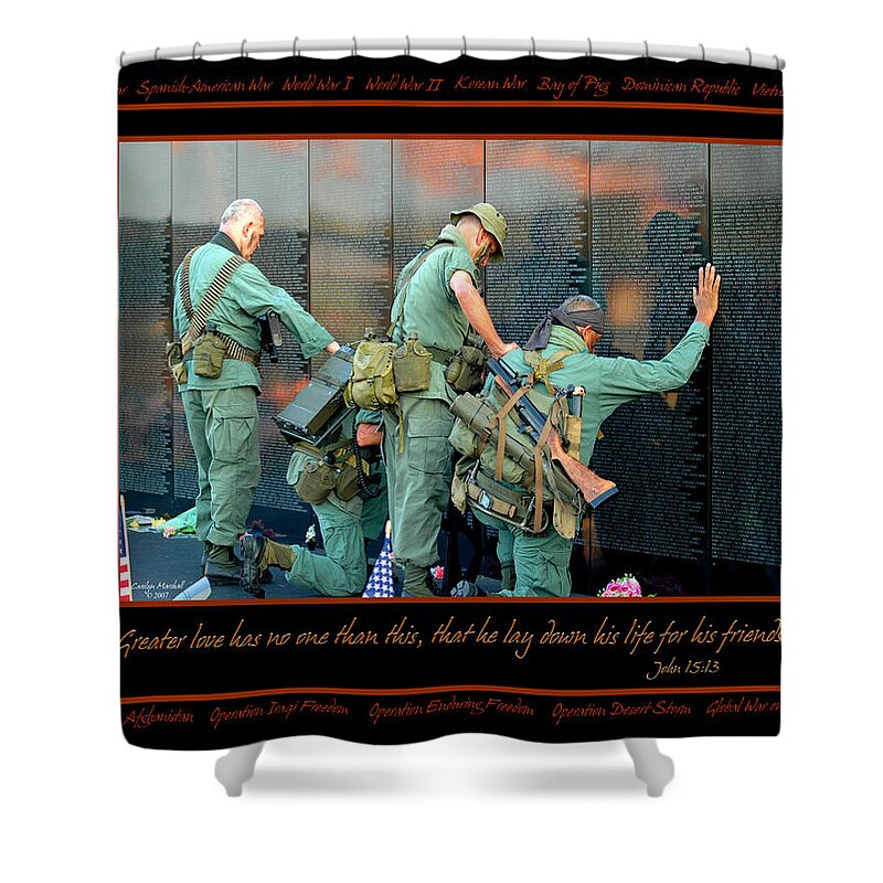 Veterans Shower Curtain featuring the photograph Veterans at Vietnam Wall by Carolyn Marshall
