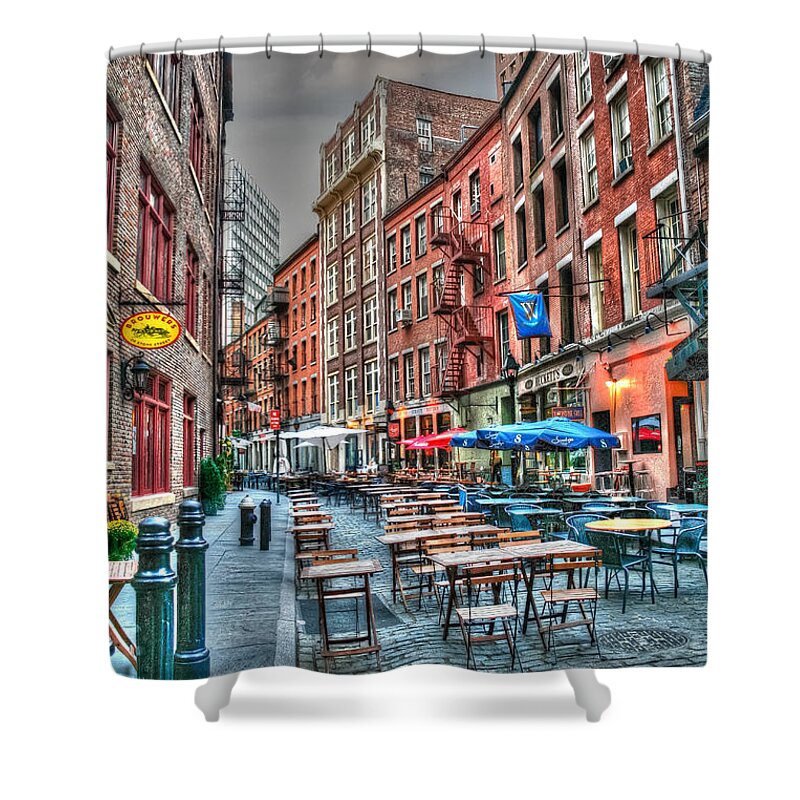 Architecture Shower Curtain featuring the photograph HDR effect - Cafe Culture by Sue Leonard