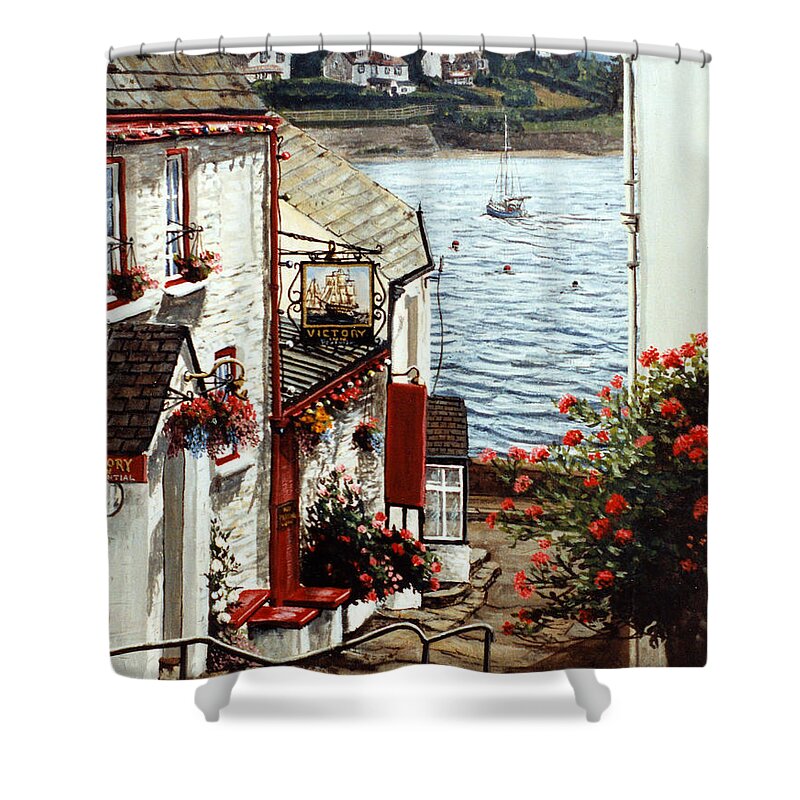 Victory Steps Shower Curtain featuring the painting Victory Steps St Mawes in Cornwall England by Mackenzie Moulton