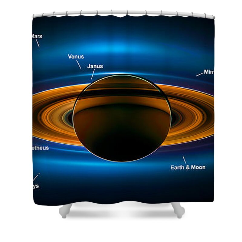 Saturn Shower Curtain featuring the digital art View from Saturn by NASA's Cassini Spacecraft by Ram Vasudev