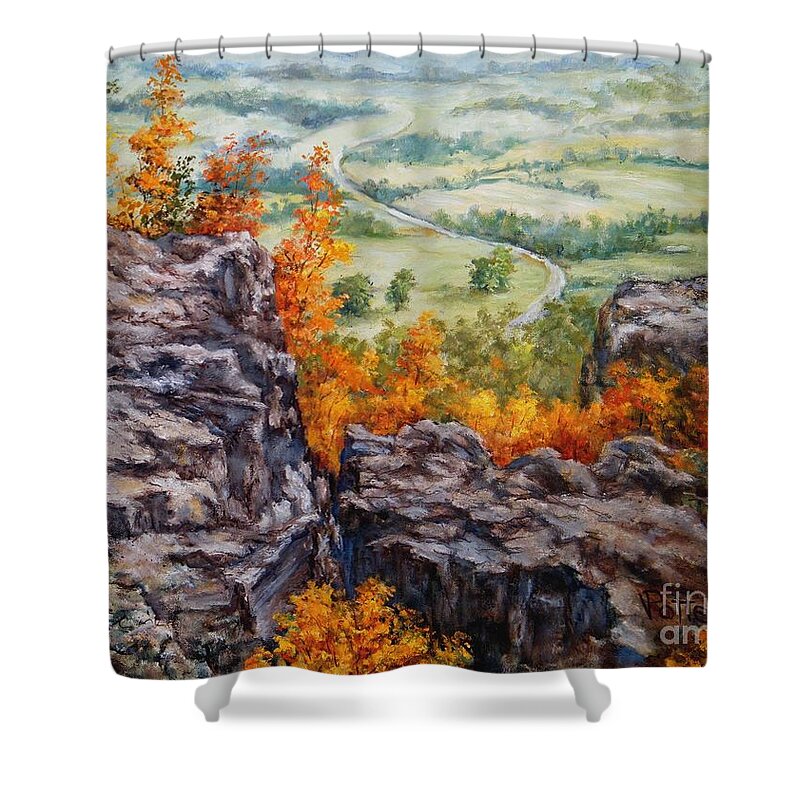 Landscape Shower Curtain featuring the painting View from the Point Petit Jean by Virginia Potter