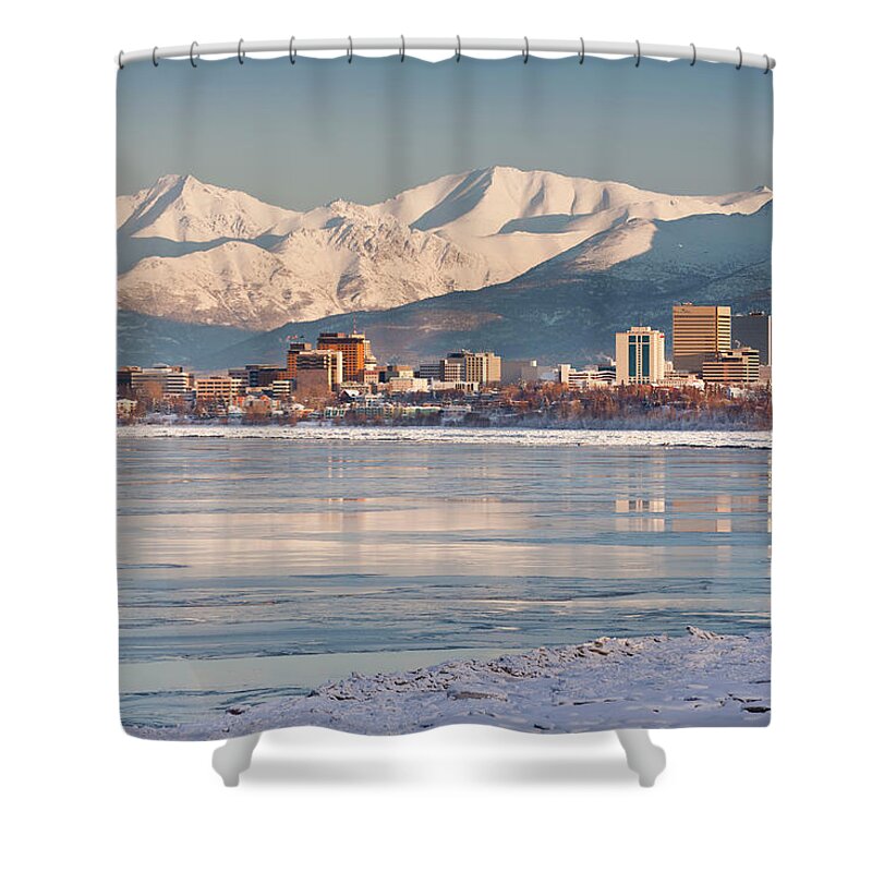 Downtown District Shower Curtain featuring the photograph View Of Anchorage Skyline Chugach by Kevin Smith / Design Pics