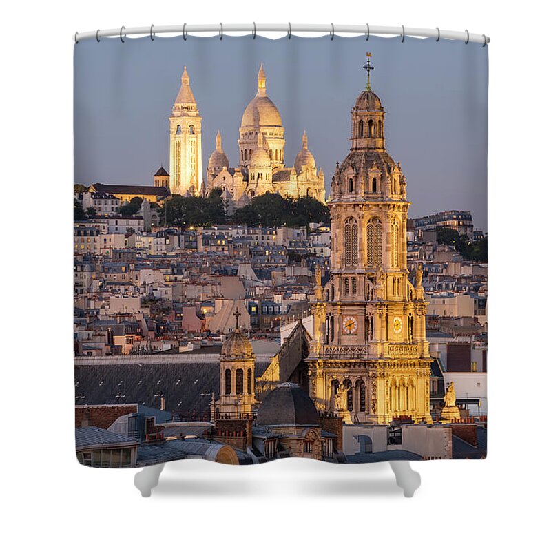 Tranquility Shower Curtain featuring the photograph View To Sacre Coeur And Montmartre At by Peter Adams