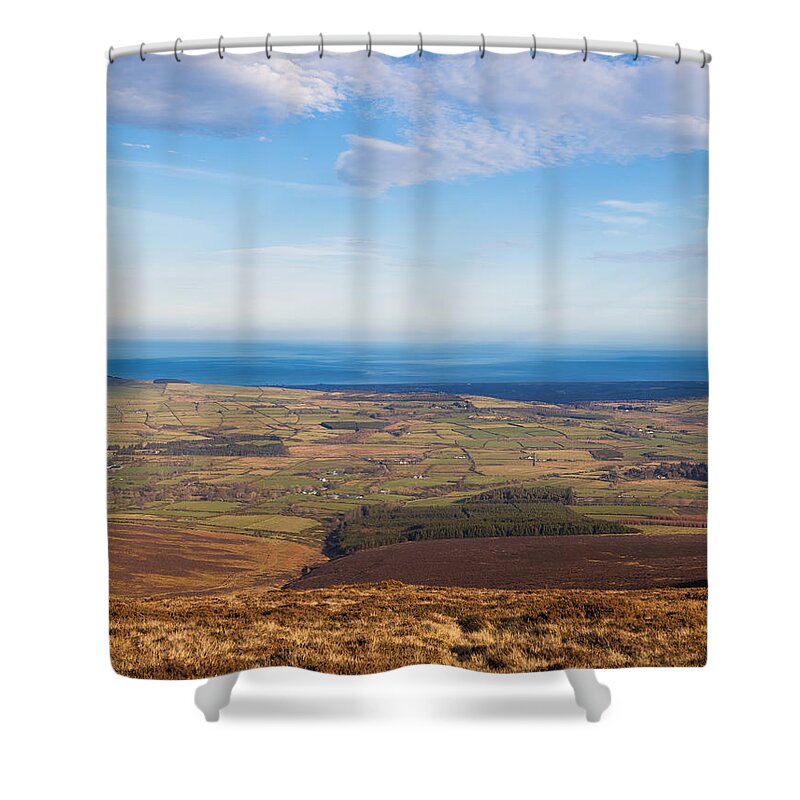 Blue Shower Curtain featuring the photograph View towards Greystones from Djouce Mountain by Semmick Photo