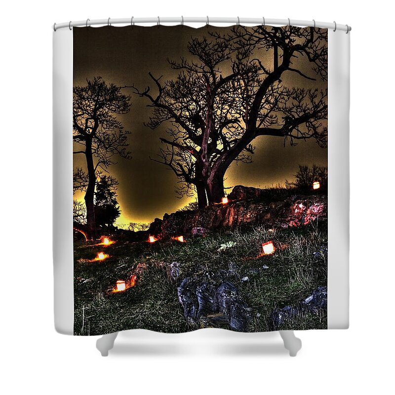 Civil War Shower Curtain featuring the photograph Vigil - Antietam National Battlefield Memorial Illumination 2011 by Michael Mazaika