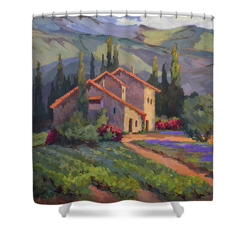 Provence Shower Curtain featuring the painting Vineyard and Lavender in Provence by Diane McClary